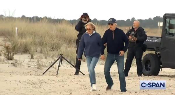 President Biden needed a hand from first lady Jill Biden Sunday afternoon.