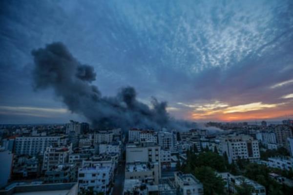 Smoke rises in Gaza City 