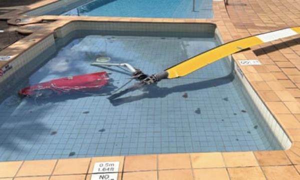 The helicopter’s rotor blade in a hotel pool.