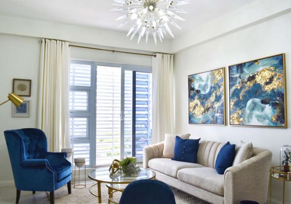 If Walls Could Talk blue and beige living room