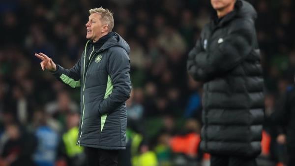 Heimir Hallgrimsson looks on during the game at Lansdowne Road