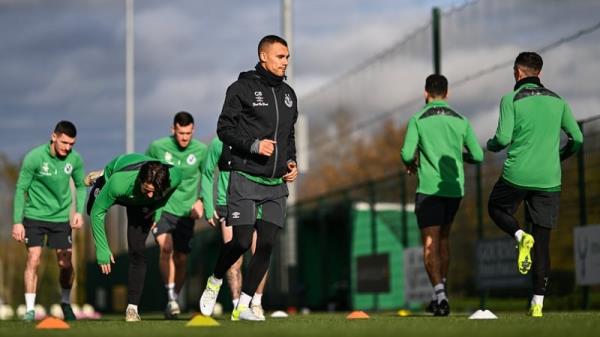 Graham Burke and his Shamrock Rovers teammates go through their paces at training on Wednesday